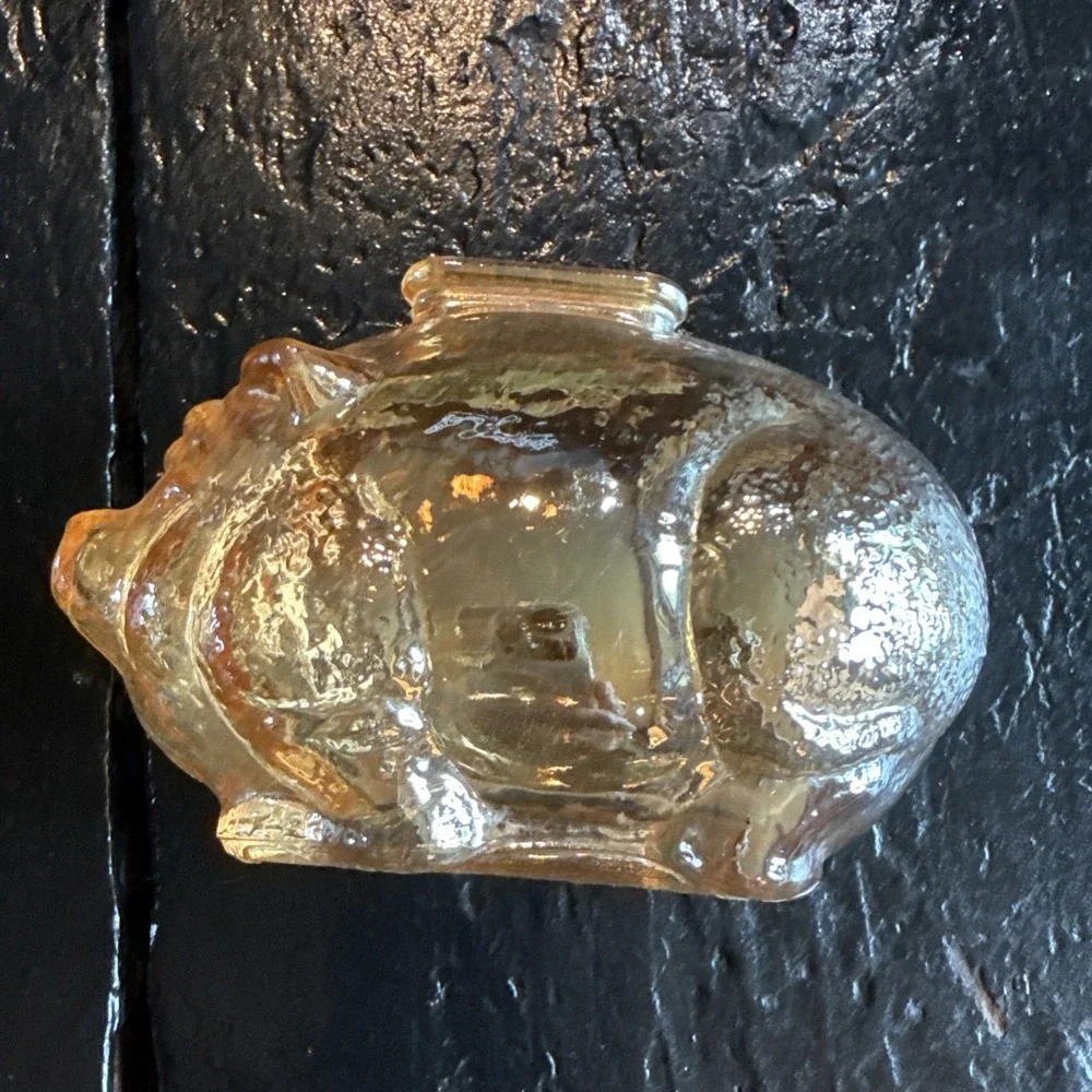 Anchor Hocking Carnival Glass 4x3 Piggy Bank Pig Amber Iridescent Vintage